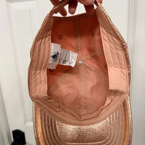 Disney Rose Gold Metallic Mickey Mouse Hat Sequin Logo Adjustable Cap Adult NWT - Picture 3 of 5